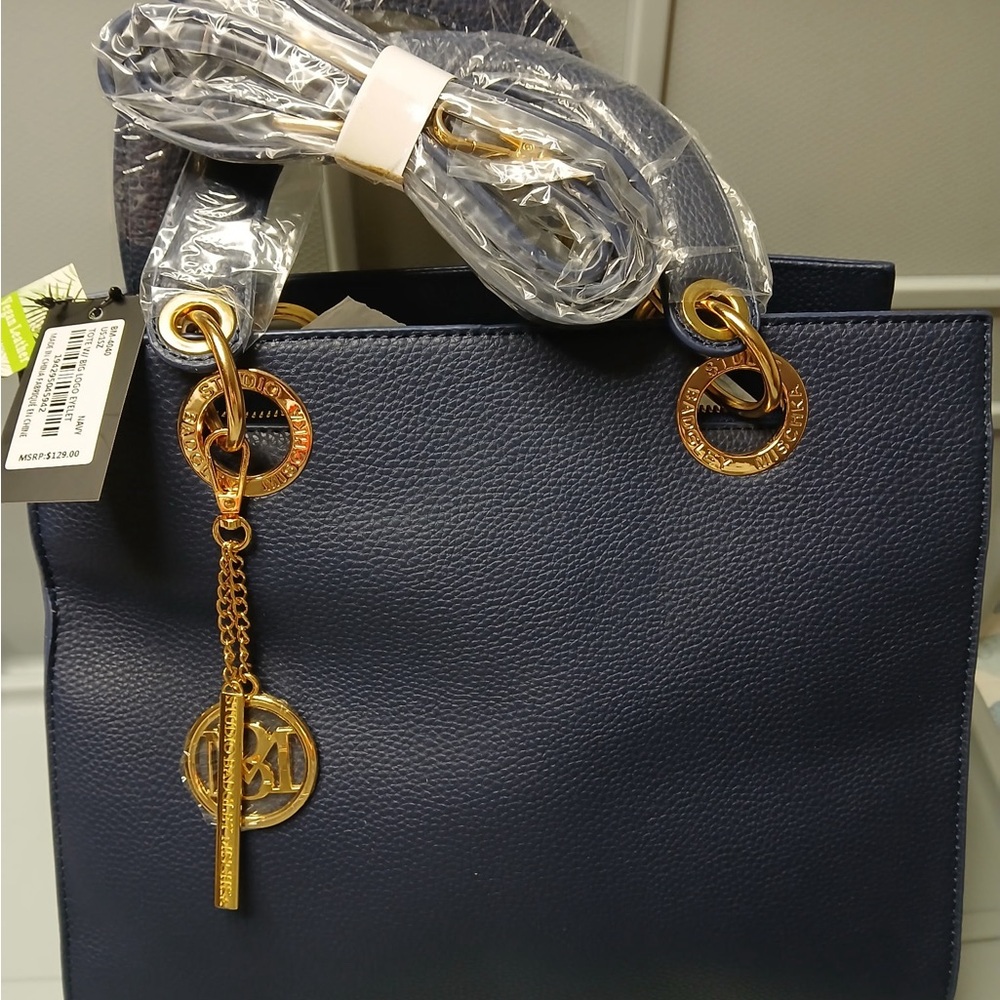 Badgley Mischka Blue and Gold Tote Bag with Sophisticated Design